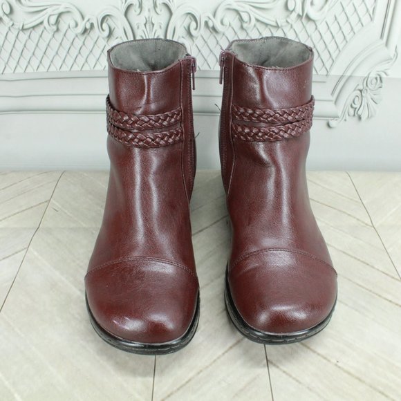 JBU Cabernet Burgundy Leather Side Zip Heeled Ankle Boots Size 10 Medium - Picture 5 of 9
